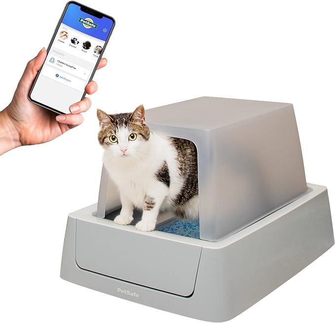 PetSafe ScoopFree Crystal Smart Front-Entry Self-Cleaning Cat Litter Box - WiFi & App Enabled - Hands-Free Cleanup with Disposable Crystal Trays - Less Tracking, Superior Odor Control