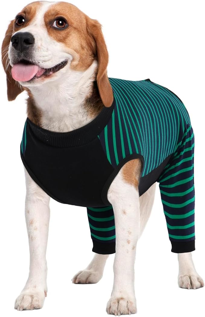 Kuoser Dog Recovery Suit, Anti Licking Dog Rear Leg Sleeve, Abdominal Dog Surgical Suit with Pants Cover Protect Wounds, Dog Elbow Protector Soft Dog Surgery Onesie Cone Alternative, Green L