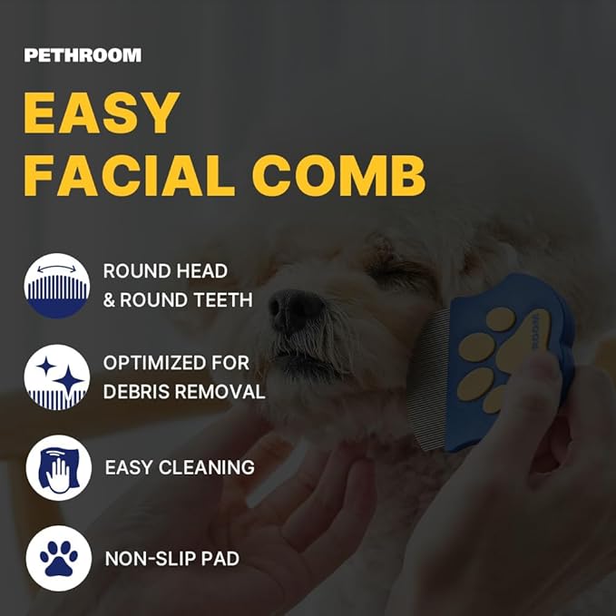 [PETHROOM] Easy Facial Comb | Pet Eye Booger Remover Comb for Cats and Dogs | Round Head Fine-Tooth Metal Comb for Tear Stains | Stainless Steel Cleaner and Grooming Tool | Dog eye comb