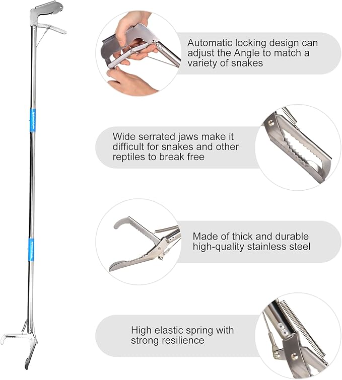 50 Inches Snake Grabber -Stainless Steel Snake Tongs Foldable with Lock Suitable for Catching Rattlesnakes and Coral Snakes Reptile