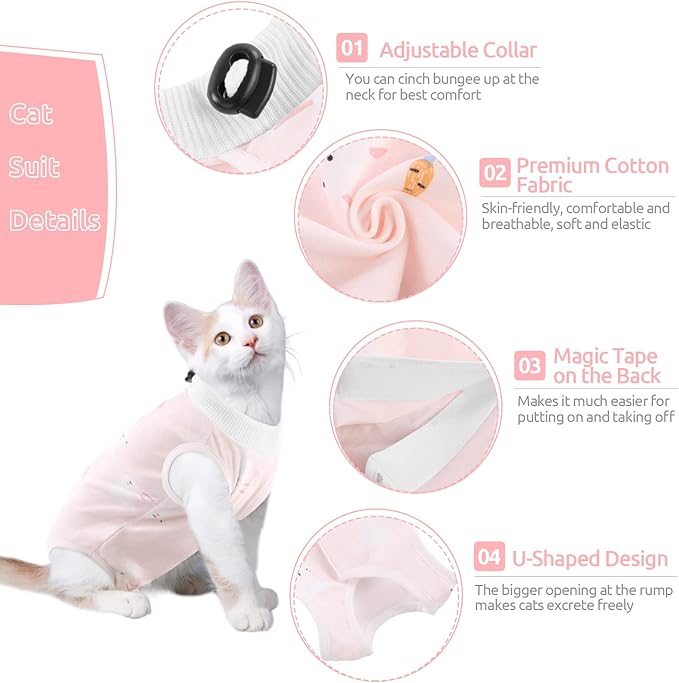 SUNFURA Cat Recovery Suit, Kitten Surgical Full Bodysuit for Abdominal Wound Protector Anti Licking After Surgery, Professional Bandages Cone E-Collar Alternative for Small Male & Female Pets