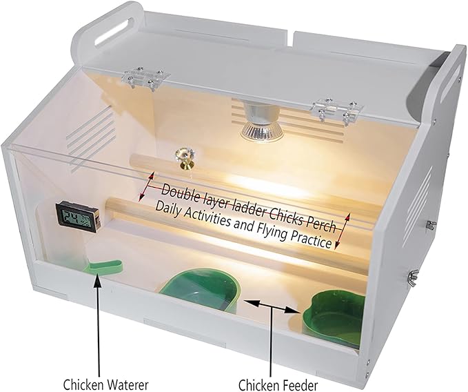 Intelligent Brooder Box 4 Suit,15-30 Newborns Chicks Birds Parakeet Incubators Breeding Heater Box Built-in Chicken Perch and Chicken Feeder/Chicken Waterer
