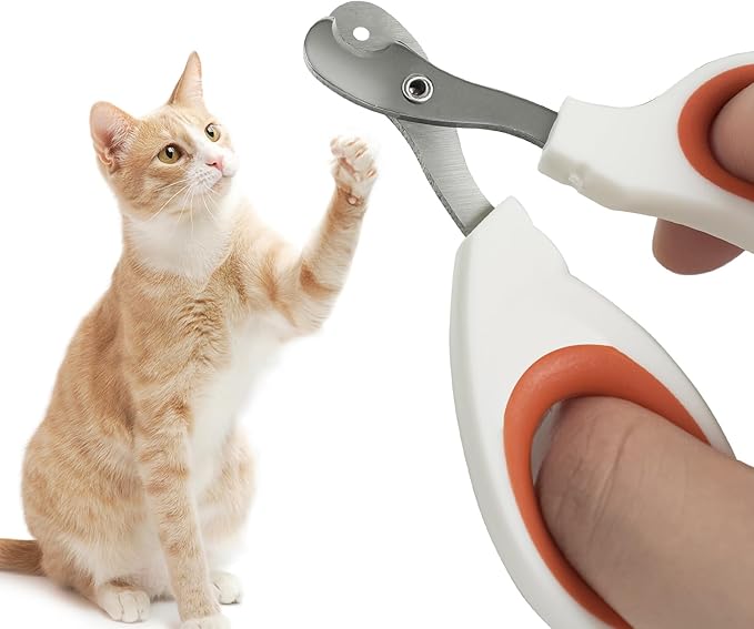 Cat Nail Clippers with Circular Cut Hole -Avoid Over Cutting Pet Nail Clippers -Sharp Angled Blade Professional Paw Trimmer Set for Novice Pet Families (Orange)