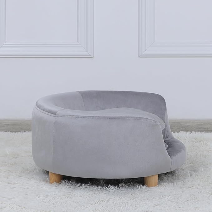 Dog Sofas and Chairs for Small Pet/Dog Sofa Chair with Soft Velvet Fabric / /Wooden Frame Cat Sofa Chair/Dog Sofa Bed with Washable Cushion for Small Dog Rest Using (grey)