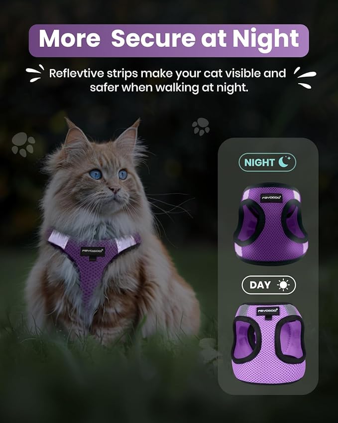 Cat Harness, Cat Leash and Harness Set for Walking Escape Proof, Harness for Small Cats/Small Dogs, Large Kitten/Puppy Harness and Leash, Harness for Cats S-XXL(Modern Violet, Small)