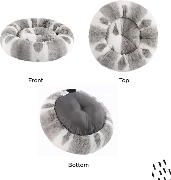 Best Friends by Sheri Patterned Lux Faux Fur Calming Small Donut Dog Bed, Gray, 18" x 18"