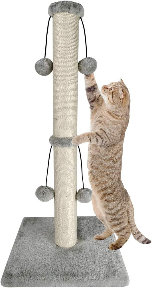 Dimaka 29'' Cat Scratching Post, Natural Sisal Rope Scratcher Post, Kitten Claw Scratch with 4 DanglingToy Balls for Large Cats (Grey)