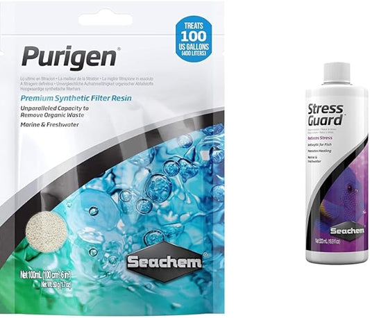 Seachem Indoor Purigen Organic Filtration Resin - Fresh and Saltwater 100 ml & StressGuard Slime Coat Protection - Stress and Toxic Ammonia Reducer 500 ml