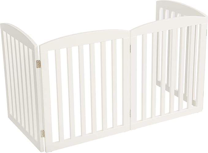 PAWLAND Wooden Freestanding Foldable Pet Gate for Dogs, 24 inch 4 Panels Step Over Fence, Dog Gate for The House, Doorway, Stairs, Extra Wide (White, 24" Height-4 Panels)