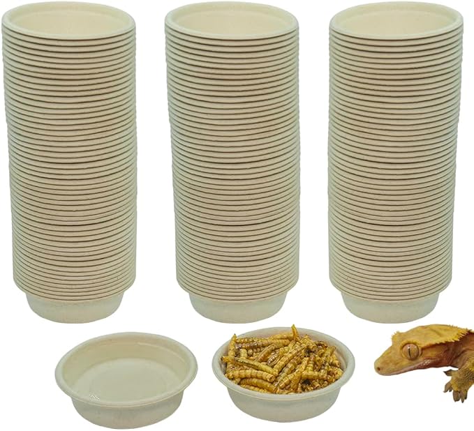 1oz 100 pcs Crested Gecko Paper Feeding Cups, Reptile Food and Water Feeder Bowls, for Lizard and Other Small Pet Ledge Accessories Supplies - Paper Cups 1oz