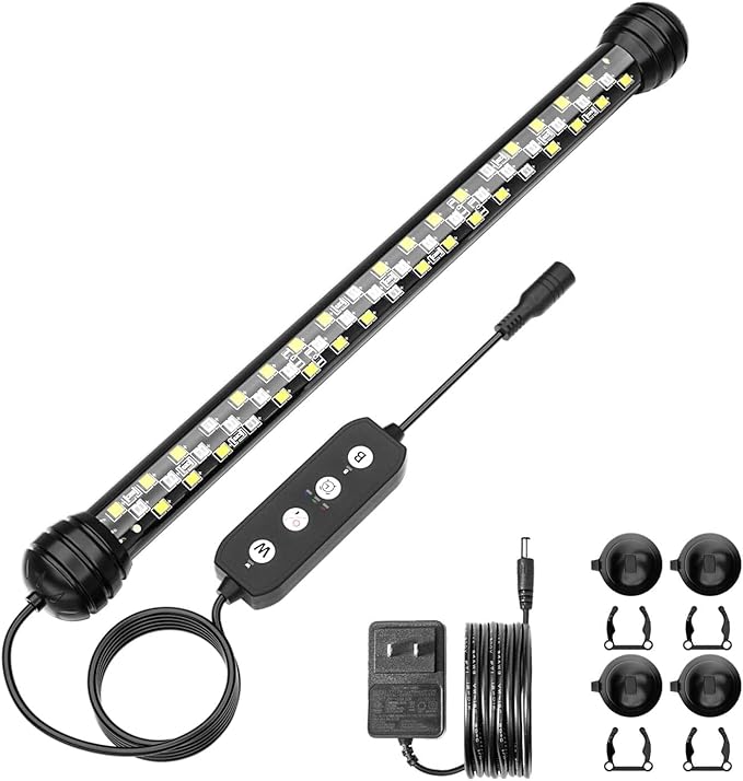 Led Aquarium Light with Timer, Submersible Aquarium Lights for Fish Tank, Fish Tank Light with Auto On/Off, 3 Lighting Modes, Adjustable Brightness (11 inch for 12-23inch Planted Tank), 7W