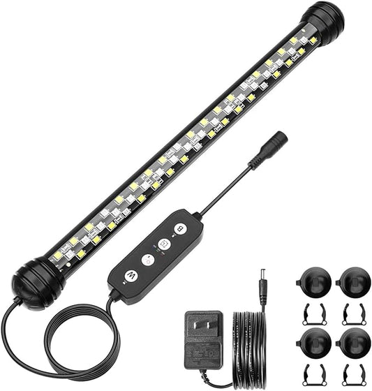 Led Aquarium Light with Timer, Submersible Aquarium Lights for Fish Tank, Fish Tank Light with Auto On/Off, 3 Lighting Modes, Adjustable Brightness (11 inch for 12-23inch Planted Tank), 7W