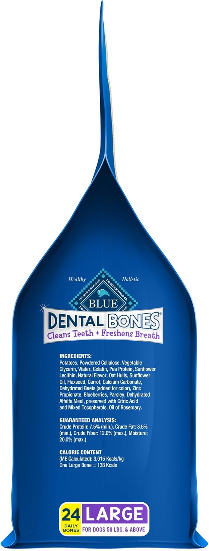 Blue Buffalo Dental Bones Large Natural Dental Chew Dog Treats, (50 lbs and up) 36-oz Bag Jumbo Pack