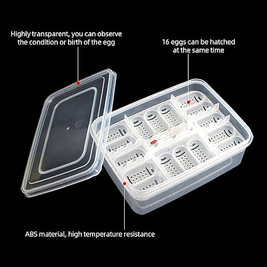 Reptile Egg Incubator Professional Hatcher Hatching Box Case Tray Plastic Breeding Incubator for Hatching Snake,Lizards, Reptiles,Gecko(16 Slots Without Thermometer)