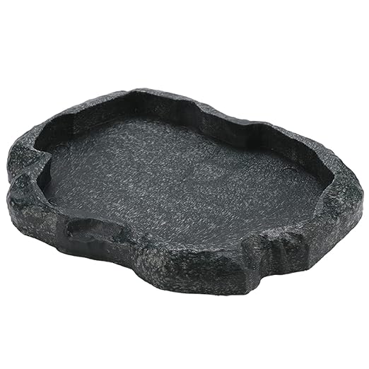 Reptile Feeder,Reptile Rock Food Dish,Terraium Bowl Plastic Shallow Reptile Feeder for Food and Water Feeding Dish for Lizard Gecko Bearded Dragon (M-Moyu Green)