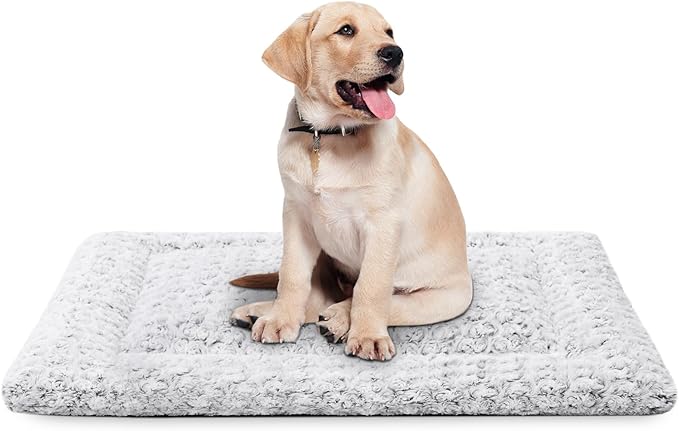Washable Dog Bed Crate Pad for Medium Large Size Dog Soft Fluffy Kennel Pad Crate Mat for Dog Cage Anti-Slip Comfy Pet Bed,35" x 22",Gray