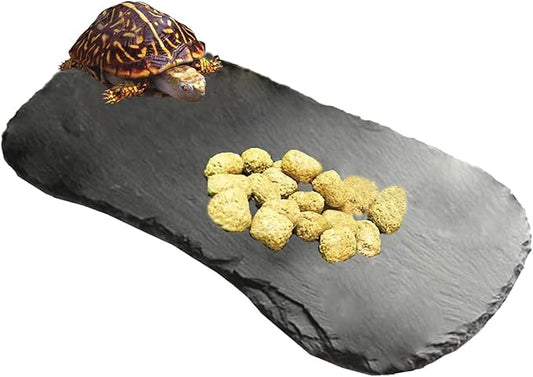 Reptile Basking Platform 13.7''x8.3'' Turtle Rock Slate Feeding Bowl Food Dish Feeding Plate TortoiseBathing Resting Platform for Lizard Gecko Bearded Dragon Chameleon Snake Frog