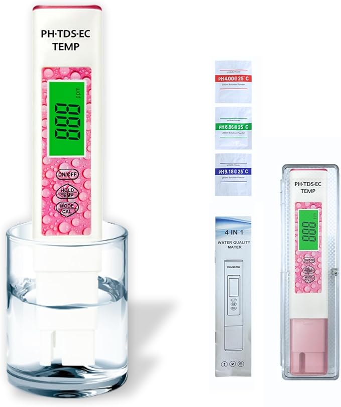 4-in-1 Water Quality Tester - Advanced TDS, PH, Temp, EC Meter - High-Precision Chip & Algorithm for Fast & Accurate Measurements - Ideal for Drinking, Tap, Well, Pool, Aquarium, RO/DI, Hydroponics