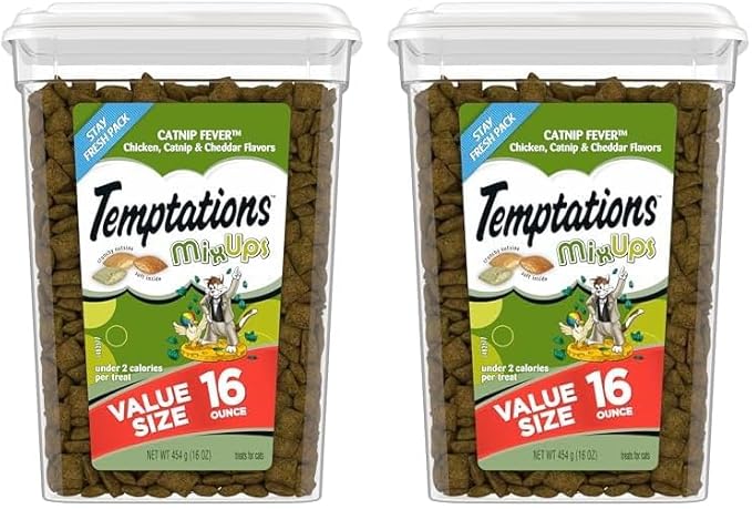 Temptations MIXUPS Crunchy and Soft Cat Treats Catnip Fever Flavor, 16 oz. Tub (Pack of 2)