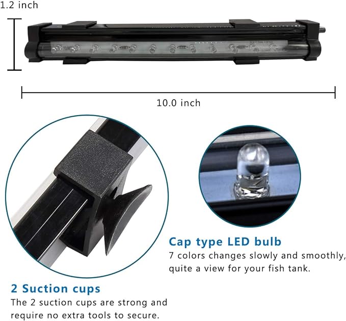 PULACO 2 Watt Aquarium Fish Tank Air Stone with Automatic Color Changing LED Light (Length -10" for Small Water Tanks) Pump