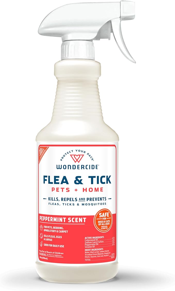 Wondercide - Flea, Tick & Mosquito Spray for Dogs, Cats, and Home - Control, Prevention, Treatment - with Natural Essential Oils - Pet and Family Safe - Peppermint 16 oz