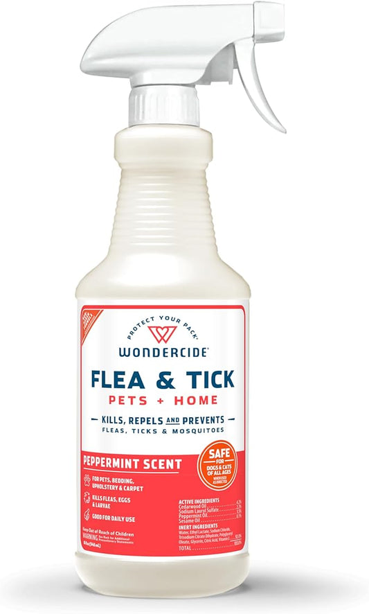 Wondercide - Flea, Tick & Mosquito Spray for Dogs, Cats, and Home - Control, Prevention, Treatment - with Natural Essential Oils - Pet and Family Safe - Peppermint 16 oz