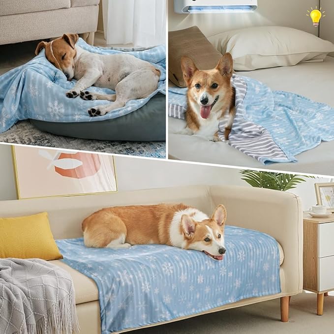 Dog Cooling Blanket Lightweight Self Cooling Blanket Bed Cover for Small Medium Dogs Washable Dog Cat Summer Blanket &Ice Silk Cooling Pet Blanket for Bed Cover Couch Sofa(Blue) S