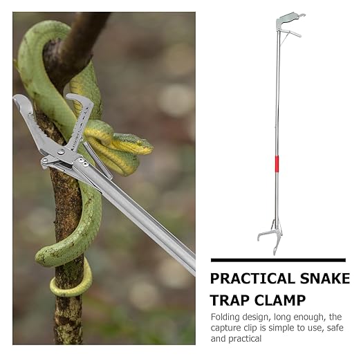 Reptiles Snake Catcher, Stainless Steel Snake Grabber Stainless Steel Snake Clamp Folding Snake Grabber with Lock Professional Snake Grabber Tool for Garden Yard Outdoor