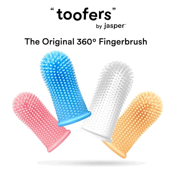 Jasper Dog Toothbrush - 360º Finger Tooth Brush Kit Ergonomic Design, Full Surround Bristles for Easy Teeth Cleaning, Dental Care for Puppies, Cats and Small Pets, 4-Pack Multi-Colored