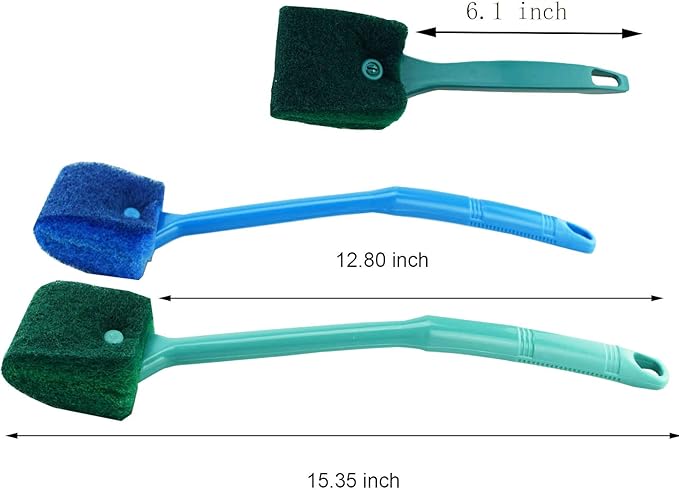 3 PCS Double-Sided Aquarium Fish Tank Algae Cleaning Brush with Non-Slip Handle, Sponge Scrubber Cleaner for Glass Aquariums and Home Kitchen