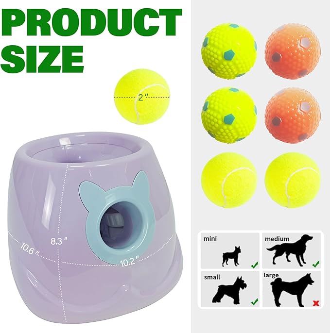 Dog Ball Throwing Machine Automatic Dog Ball Launcher for Small to Medium Sized Dogs, Dog Interactive Toy Pet Ball Thrower with Balls (Purple)