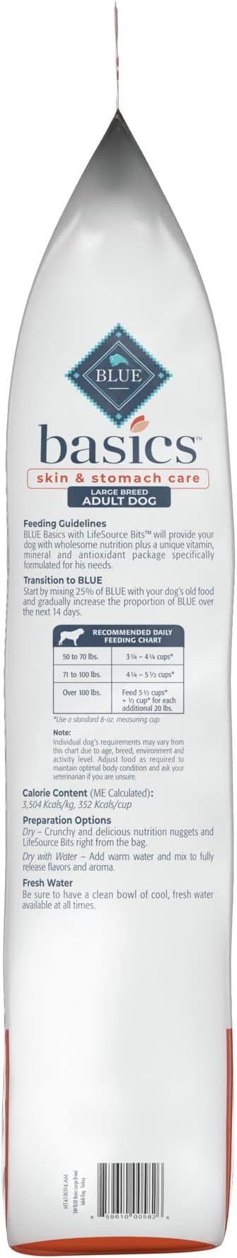 Blue Buffalo Basics Grain-Free Large Breed Adult Dry Dog Food, Skin & Stomach Care, Limited Ingredient Diet for Dogs, Turkey Recipe, 24-lb. Bag