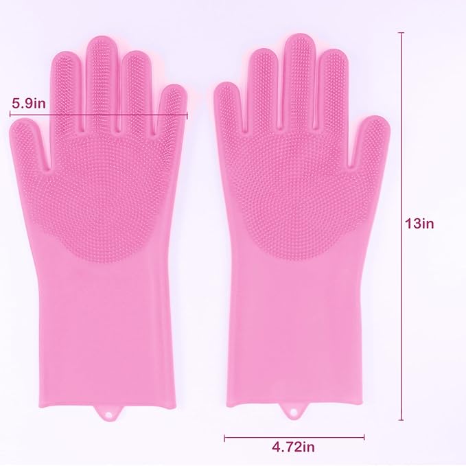 Pet Grooming Gloves, Dog Bathing Gloves with High-Density Teeth, Heat Resistant Silicone Cat Hair Remover with Enhanced Five Finger Design, Bathing and Massaging for Dogs and Cats (Pink)