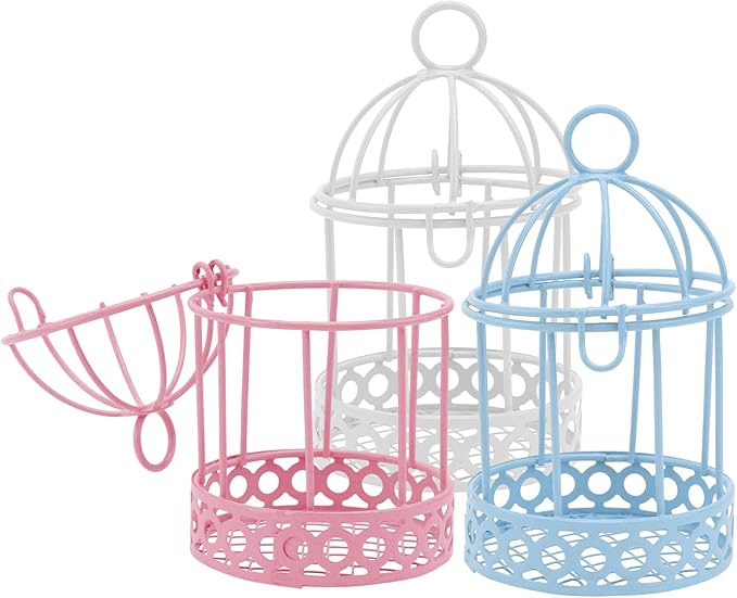 3pcs Mini Birdcage Ornament Bird Cage Desktop Storage Table Miniature Metal Wire Bird Cage Hanging Bird Cage Desk Topper Mini Girl Heart Decoration Hollow Wrought Iron Small Metal