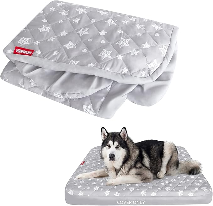 Dog Bed Covers Replacement Washable Pet Hair Easy to Remove, Waterproof Dog Bed Covers Noiseless Quilted, Pet Bed Cover Lovely Grey Star Print, Puppy Bed Cover 44x54 Inches, for Dog/ Cat, Cover Only