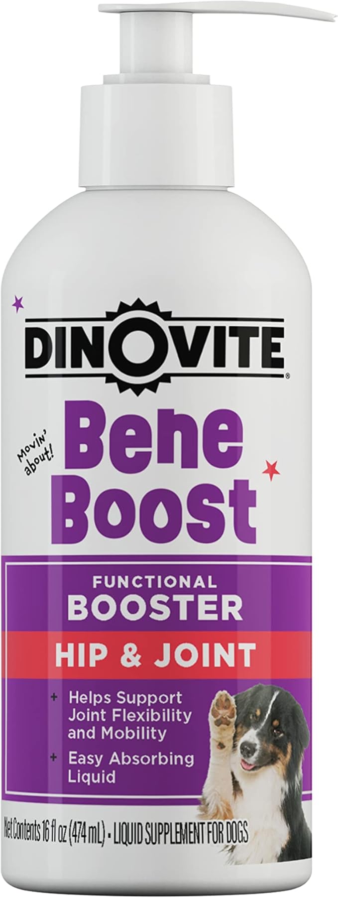 Dinovite BeneBoost Hip & Joint Liquid Food Topper for Dogs - Glucosamine Supplement - Joint Mobility Meal Topper - 16 oz