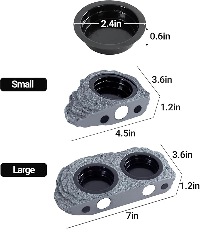 Magnetic Gecko Ledge, Resin Reptile Feeder Ledge with 4 Feeding Cups, Wall Mounted Reptile Food Dish and Water Dish 2 in 1