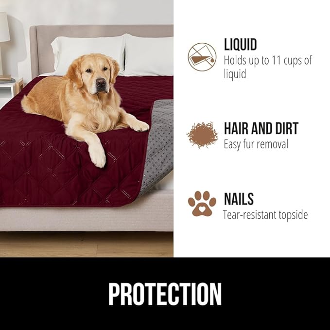 Gorilla Grip 100% Waterproof Dog Blanket 82x102, Pet Friendly Throw Essential for Large Dogs, Tear and Slip Resistant Leakproof Washable Couch Cushion Protector Cover for Indoor Furniture, Burgundy