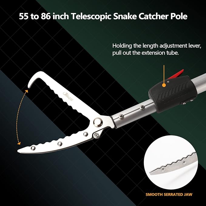 86 inch Snake Catcher Tongs Grabber Traps Stick Hook Bite Kits Tool with Telescopic Pole
