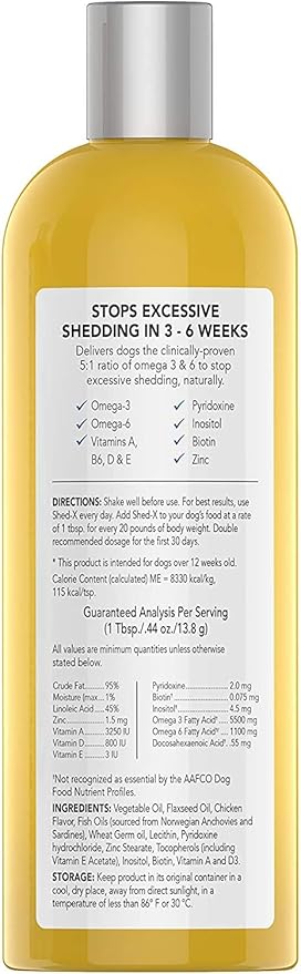 Shed-X Liquid Dog Supplement, 16oz – 100% Natural – Helps Control Excessive Dog Shedding with Fish Oil for Dogs Supplement of Essential Fatty Acids, Vitamins, and Minerals