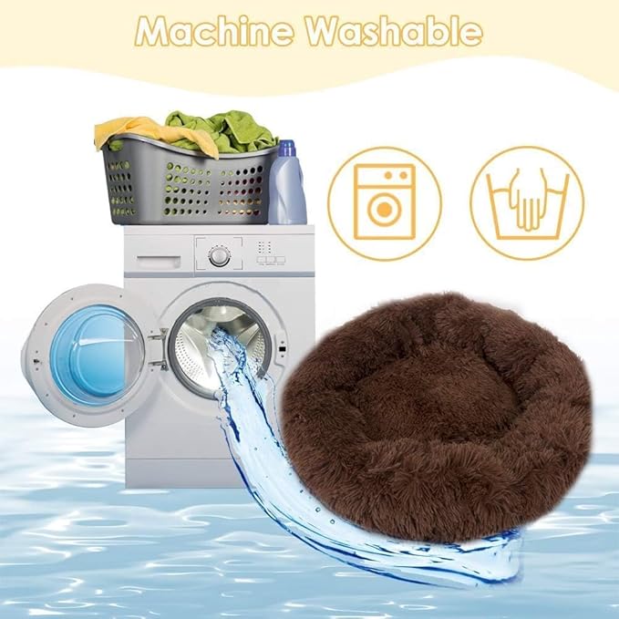 Cat Beds for Indoor Cats - Fluffy Plush Dog Beds for Small Medium Dogs, Anti Anxiety Round Faux Fur Cat Bed Washable,Thick Bottom Keep Pets Off The Cold Tile, coffee