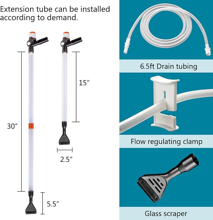 PULACO Aquarium Gravel Cleaner, New Quick Water Changer with Air-Pressing Button, Fish Tank Sand Cleaner Kit with Free Aquarium Brush