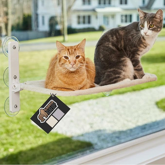 Gorilla Grip Heavy Duty Cordless Cat Window Perch, 6 Large Suction Cups, Strong Metal Frame Holds 40lbs, Foldable Indoor Hammock Bed with Reversible Washable Cover, Cats Seat Wall Shelves, Beige