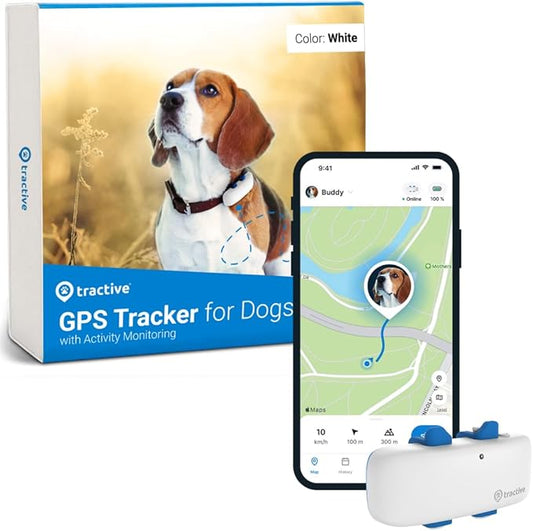 Tractive GPS Tracker for Dogs - Waterproof, GPS Location & Smart Pet Activity Tracker, Unlimited Range, Works with Any Collar (White)