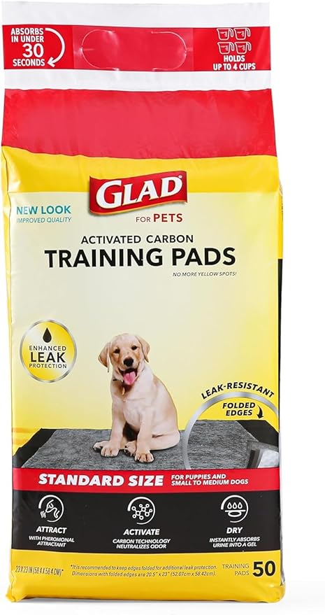 Glad for Pets Black Charcoal Puppy Pads, All-in-One | Puppy Potty Training Pads That ABSORB & NEUTRALIZE Urine Instantly | New & Improved Quality Puppy Pee Pads, 50 count - 4 Pack