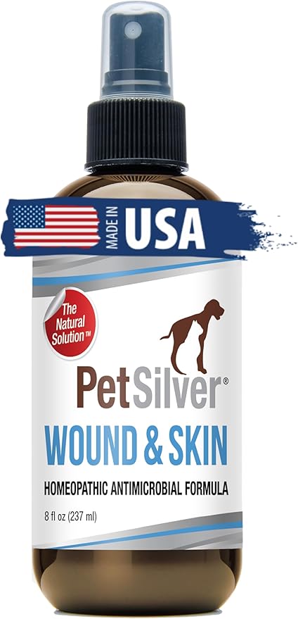 PetSilver Wound & Skin Spray with Patented Chelated Silver, Allergy Relief for Dogs Itching, Hot Spot Treatment for Dogs, Cat and Dog Wound Care, Natural Skin Soother for Dogs, USA, 8 fl. oz.