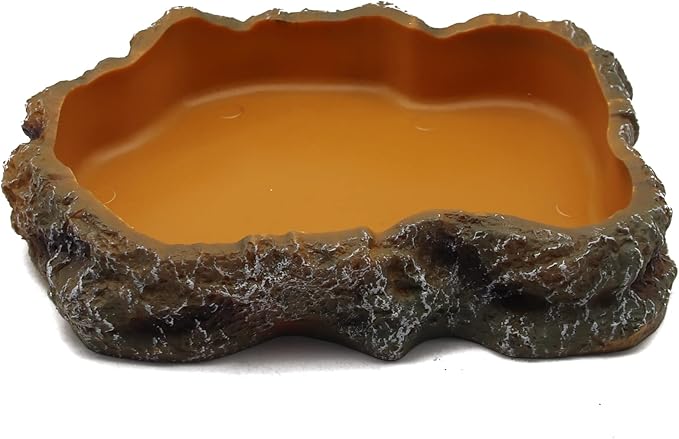 Reptile Water Dish,Resin Reptile Rock Food Feeder Bowl, Water and Food Bowl,Terrarium Decor for Leopard Gecko, Lizard,Spider,Turtle,Scorpion, Chameleon,Hermit Crabs (L, Orange)