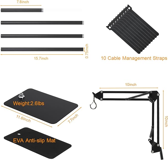 Reptile Lamp Stand Reptile Heat Lamp Stand (15.7inch to 74.3inch) with 360° Adjustable Swing Arm, Reptile Light Stand for Bearded Dragon Turtles Snake and Chicks
