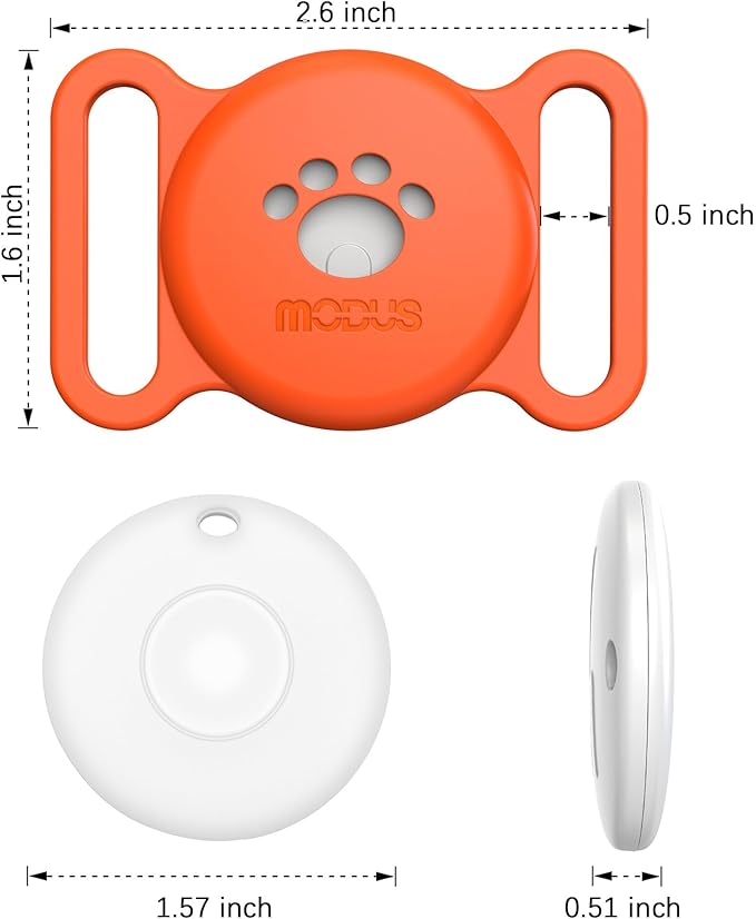 MODUS GPS Tracker Dog Collar Holder, Mini GPS Cat Dog Tracker Case, Real-Time Location Pet Tracking Smart Tracker (iOS Only), No Monthly Fee Cat Collar Holder(Locator included) (Orange)