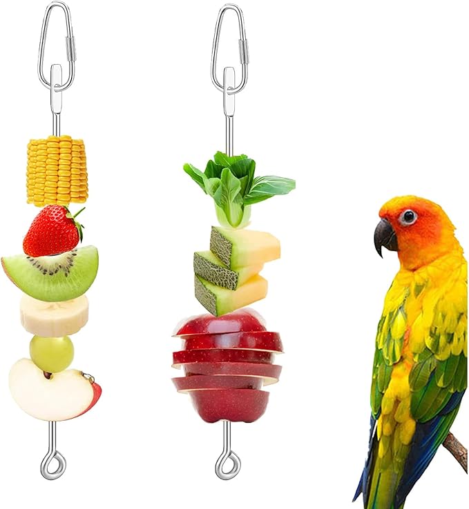 3Pcs Parrot Fruit Vegetable Skewer, Bird Food Holder Small Animal Fruit Vegetable Holder Stainless Steel Bird Parrot Skewer for Parakeet Budgie Conure Macaw